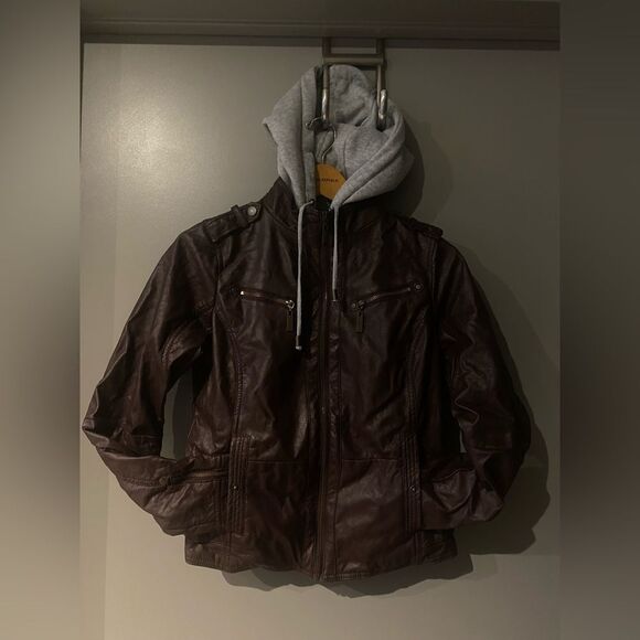 Jou Jou Faux Fur & Faux Leather Moto Jacket Size Small Juniors NWOT - Picture 1 of 11